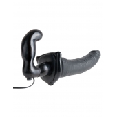 Черный страпон с вагинальной пробкой Deluxe Vibrating Penetrix Strap-On - 19 см. - Pipedream - купить с доставкой в Челябинске