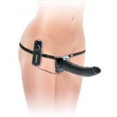 Черный страпон с вагинальной пробкой Deluxe Vibrating Penetrix Strap-On - 19 см. - Pipedream - купить с доставкой в Челябинске