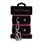 Черно-розовые скругленные наручники с мягкой подкладкой - Crazy Handmade - купить с доставкой в Челябинске