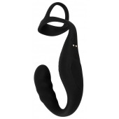 Черное эрекционное кольцо со стимуляцией промежности и анальной пробкой Cock Ring with RC Prostate Plug - Orion - в Челябинске купить с доставкой