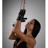 Черные высокие кожаные наручники для подвешивания - Crazy Handmade - купить с доставкой в Челябинске