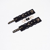 Черные кожаные наручники с узорами и золотистой фурнитурой - Crazy Handmade - купить с доставкой в Челябинске