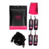 Черно-розовый эротический набор: фиксатор, оковы, наручники, повязка - Erokay - купить с доставкой в Челябинске