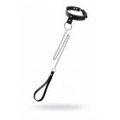 Черный узкий однослойный ошейник с серебристым поводком-цепочкой - Pecado - купить с доставкой в Челябинске