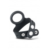 Черное эрекционное кольцо с подхватом мошонки на кнопках VS6 - Blush Novelties - в Челябинске купить с доставкой