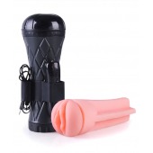 Телесный мастурбатор-вагина в черной колбе с вибрацией - Boys of Toys - в Челябинске купить с доставкой
