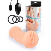 Телесный двусторонний мастурбатор с вибропулей и эрекционными кольцами в комплекте - Sexy Girl - в Челябинске купить с доставкой
