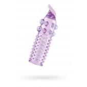 Гелевая фиолетовая насадка с шариками, шипами и усиком - 11 см. - Toyfa Basic - в Челябинске купить с доставкой