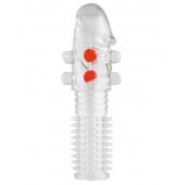 Гелевая прозрачная насадка с шариками и шипами - 14 см. - Toyfa Basic - в Челябинске купить с доставкой