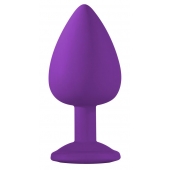 Большая фиолетовая анальная пробка Emotions Cutie Large с голубым кристаллом - 10 см. - Lola Games - купить с доставкой в Челябинске