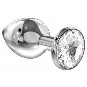Большая серебристая анальная пробка Diamond Clear Sparkle Large с прозрачным кристаллом - 8 см. - Lola Games - купить с доставкой в Челябинске