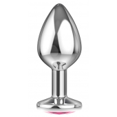 Большая серебристая анальная пробка Diamond Pink Sparkle Large с розовым кристаллом - 8 см. - Lola Games - купить с доставкой в Челябинске