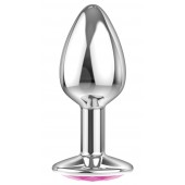 Малая серебристая анальная пробка Diamond Pink Sparkle Small с розовым кристаллом - 7 см. - Lola Games - купить с доставкой в Челябинске