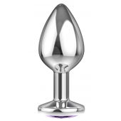 Большая серебристая анальная пробка Diamond Purple Sparkle Large с фиолетовым кристаллом - 8 см. - Lola Games - купить с доставкой в Челябинске