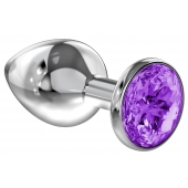 Большая серебристая анальная пробка Diamond Purple Sparkle Large с фиолетовым кристаллом - 8 см. - Lola Games - купить с доставкой в Челябинске