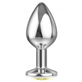 Большая серебристая анальная пробка Diamond Yellow Sparkle Large с жёлтым кристаллом - 8 см. - Lola Games - купить с доставкой в Челябинске