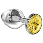 Большая серебристая анальная пробка Diamond Yellow Sparkle Large с жёлтым кристаллом - 8 см. - Lola Games - купить с доставкой в Челябинске