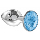 Малая серебристая анальная пробка Diamond Light blue Sparkle Small с голубым кристаллом - 7 см. - Lola Games - купить с доставкой в Челябинске
