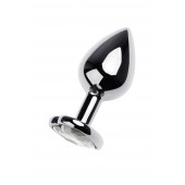 Серебристая анальная пробка с прозрачным кристаллом-сердцем - 8 см. - ToyFa - купить с доставкой в Челябинске