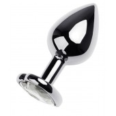 Серебристая анальная пробка с прозрачным кристаллом-сердцем - 8 см. - ToyFa - купить с доставкой в Челябинске