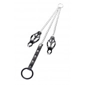 Черно-серебристые зажимы для сосков с кольцом для пениса TOYFA Metal - ToyFa - купить с доставкой в Челябинске