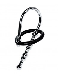 Серебристый уретральный плаг-бусины TOYFA Metal с мягким фиксириющим кольцом - ToyFa - купить с доставкой в Челябинске