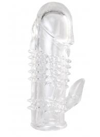 Прозрачная гелевая насадка с шипами и клиторальным отростком - 13 см. - Toyfa Basic - в Челябинске купить с доставкой