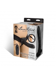 Чёрный полый страпон с вибрацией Unisex Vibrating Hollow Strap-On - 14 см. - Lux Fetish - купить с доставкой в Челябинске