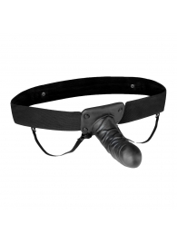 Чёрный полый страпон с вибрацией Unisex Vibrating Hollow Strap-On - 14 см. - Lux Fetish - купить с доставкой в Челябинске
