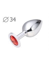 Коническая серебристая анальная втулка с красным кристаллом - 8,2 см. - Anal Jewelry Plug - купить с доставкой в Челябинске