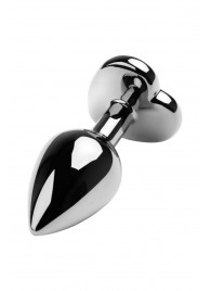 Серебристая коническая анальная пробка с красным кристаллом-сердечком - 7 см. - ToyFa - купить с доставкой в Челябинске