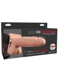 Телесный перезаряжаемый вибрострапон 7  Hollow Rechargeable Strap-on with Balls - 20,3 см. - Pipedream - купить с доставкой в Челябинске