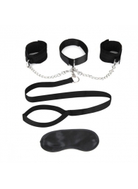 Чёрный ошейник с наручниками и поводком Collar Cuffs   Leash Set - Lux Fetish - купить с доставкой в Челябинске
