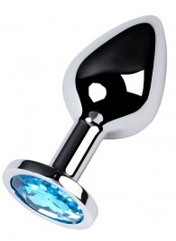 Серебристая конусовидная анальная пробка с голубым кристаллом - 8 см. - ToyFa - купить с доставкой в Челябинске