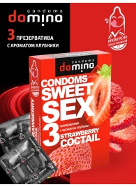 Презервативы для орального секса DOMINO Sweet Sex с ароматом клубничного коктейля  - 3 шт. - Domino - купить с доставкой в Челябинске