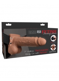 Кофейный перезаряжаемый вибрострапон 7  Hollow Rechargeable Strap-on with Balls - 20,3 см. - Pipedream - купить с доставкой в Челябинске