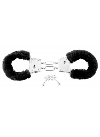 Меховые чёрные наручники Beginner s Furry Cuffs - Pipedream - купить с доставкой в Челябинске