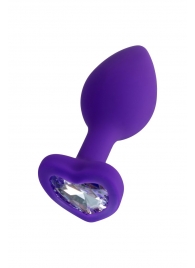 Фиолетовая анальная втулка Diamond Heart с прозрачным кристаллом - 7 см. - ToyFa - купить с доставкой в Челябинске