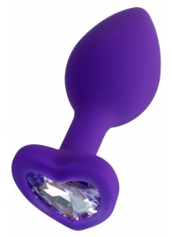 Фиолетовая анальная втулка Diamond Heart с прозрачным кристаллом - 7 см. - ToyFa - купить с доставкой в Челябинске