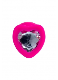 Розовая анальная втулка Diamond Heart с прозрачным кристаллом - 9,5 см. - ToyFa - купить с доставкой в Челябинске