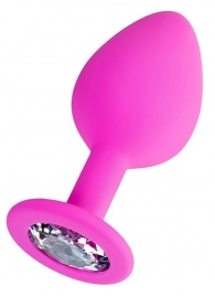 Розовая анальная втулка Brilliant с прозрачным кристаллом - 8 см. - ToyFa - купить с доставкой в Челябинске