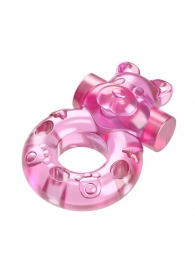 Розовое эрекционное виброкольцо на пенис Pink Bear - Baile - в Челябинске купить с доставкой
