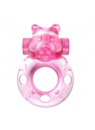 Розовое эрекционное виброкольцо на пенис Pink Bear - Baile - в Челябинске купить с доставкой