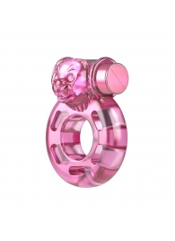 Розовое эрекционное кольцо с вибрацией Pink Bear - Baile - в Челябинске купить с доставкой