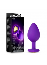 Фиолетовая анальная пробка Bling Plug Medium с золотистым стразом - 8,3 см. - Blush Novelties - купить с доставкой в Челябинске
