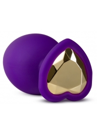 Фиолетовая анальная пробка Bling Plug Large с золотистым стразом - 9,5 см. - Blush Novelties - купить с доставкой в Челябинске