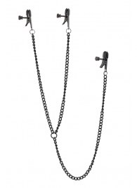 Черные зажимы на соски и клитор на цепочке DELUXE NIPPLE   CLIT CLAMPS - Dream Toys - купить с доставкой в Челябинске