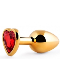 Золотистая анальная пробка с красным стразом-сердечком - 8 см. - Anal Jewelry Plug - купить с доставкой в Челябинске