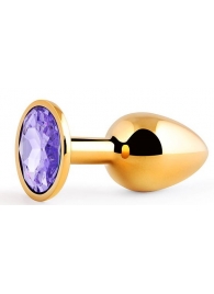 Золотистая анальная пробка с фиолетовым стразом - 7,2 см. - Anal Jewelry Plug - купить с доставкой в Челябинске