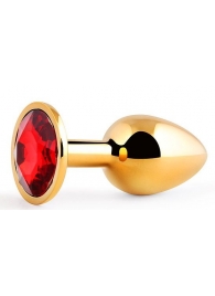 Золотистая анальная пробка с красным стразом - 7,2 см. - Anal Jewelry Plug - купить с доставкой в Челябинске